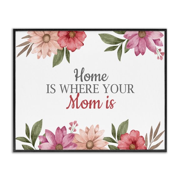 Stupell Industries Shabby Chic Floral Where Mom Is Black Framed Giclee Art, 30 x 24, by Kim Allen