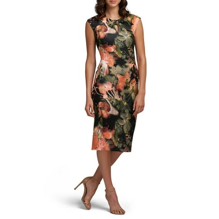 Eci-Floral-Print Knotted Key-Hole Sheath Dress-Regular-10