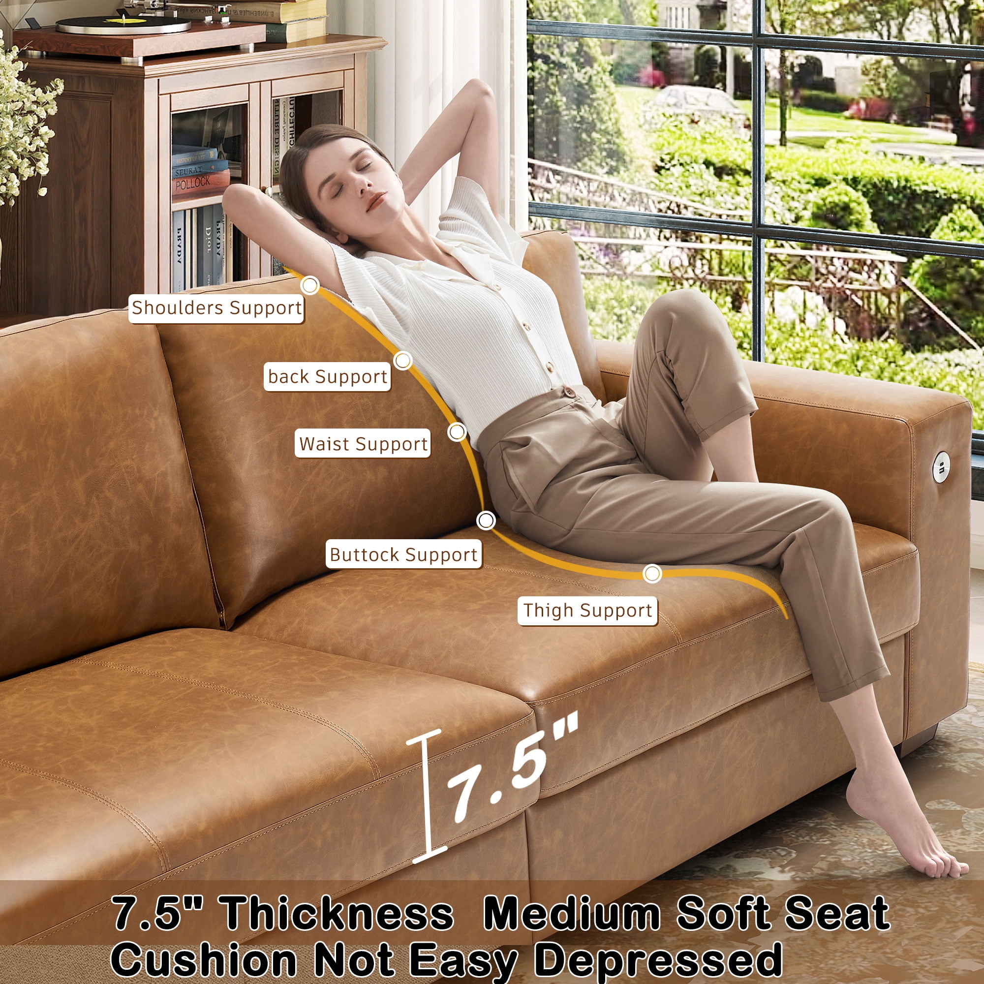 BedLuxury 70” PU Leather Loveseat Sofa,Comfy Modern 2-Seats Sofa for Small Space and Living Room, Removable Cover, Wide Armrest,USB/Type-C Port, Brown