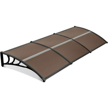Window Awning Outdoor Polycarbonate Hollow Sheet Door Patio Canopy (100CM*300CM, Dark Brown Canopy/Black Bracket）