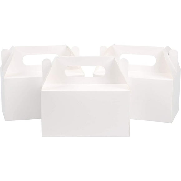 FFIY 30 Pack Gable Boxes Goodie Boxes Small Treat Box with Handles Gift Boxes for Kids 7x4x4 inch(White)