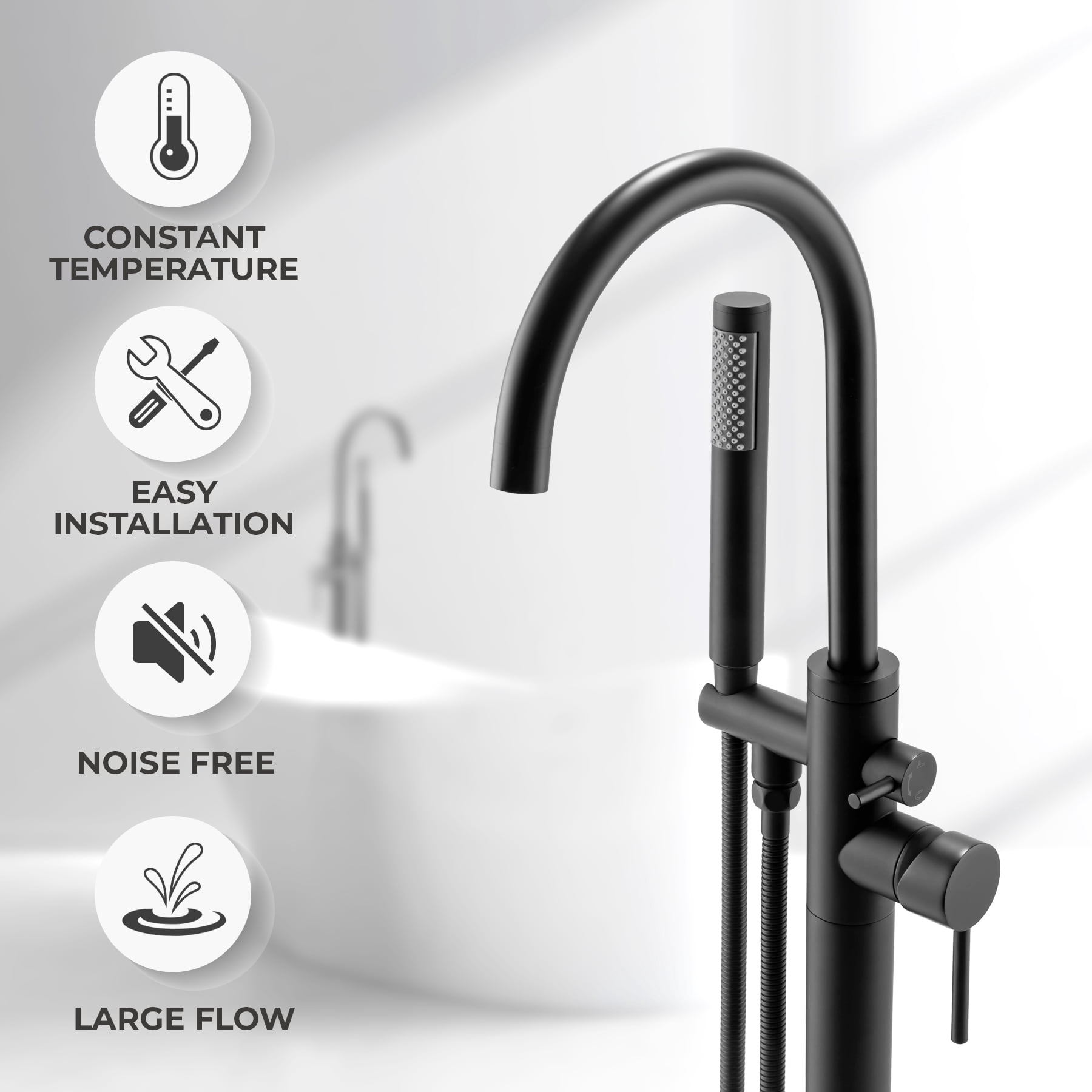 Open Box 1-Handle Freestanding Floor Mount Tub Faucet Bathtub Filler with Hand Shower in Matte Black