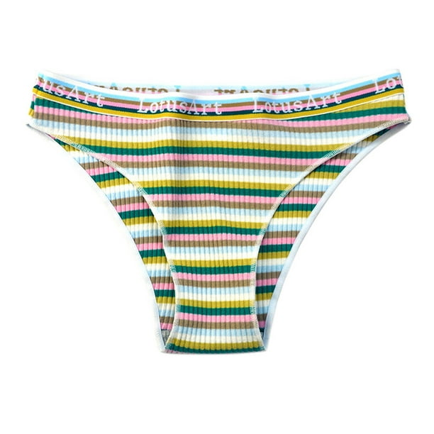 TOWED22 Plus Size Thongs Underwear for Women Colorful Summer Cotton Striped  Briefs French Style Rainbow Underwear Low Rise Underpants Girl Panty(E,XL)