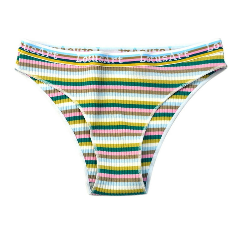 JDEFEG Teen Underwear For Girls Ages 14-16 Women Colorful Summer Cotton  Striped Briefs French Style Rainbow Underwear Rise Underpants Girl Panty