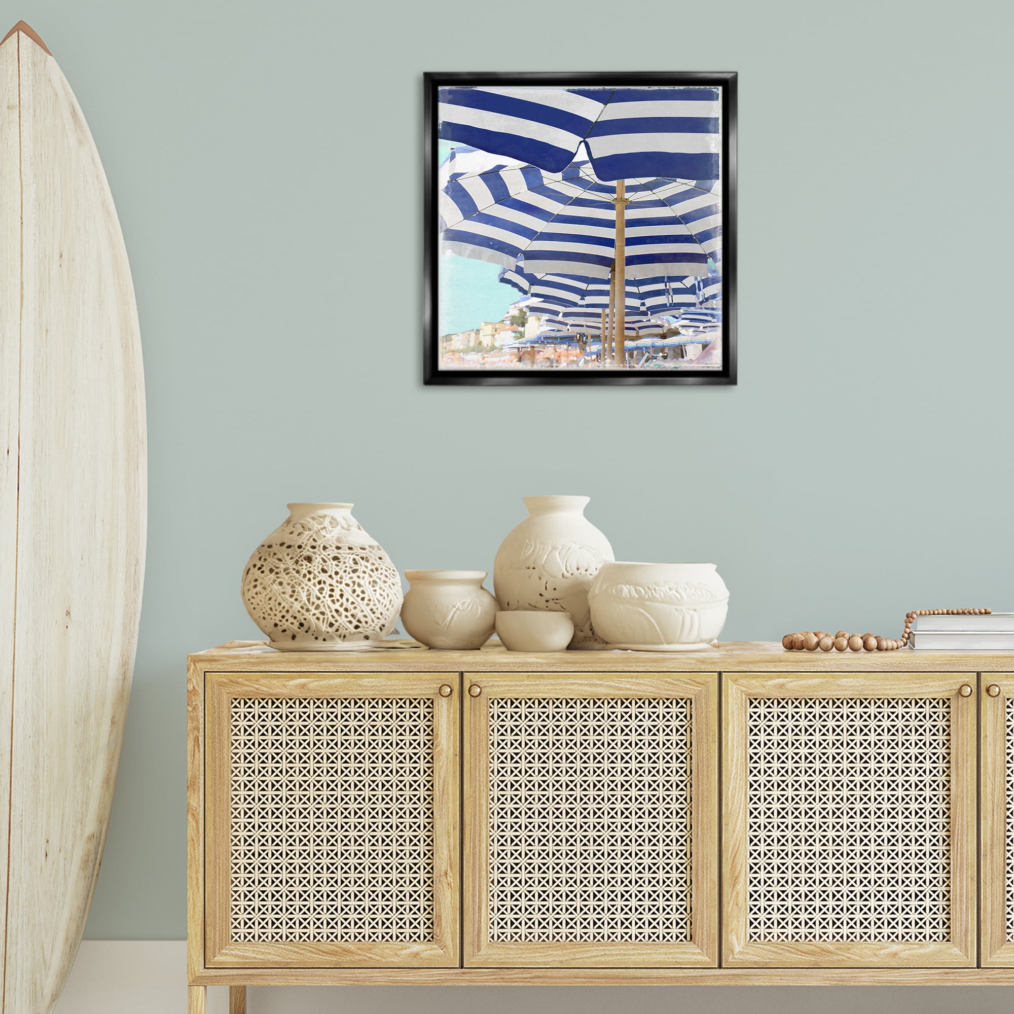 Stupell Industries Under Beach Umbrellas Nautical & Beach Painting Black Floater Framed Canvas Art Print Wall Art, 25 x 25