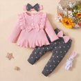 thumbnail image 2 of KPOPLK Infant Baby Girl Clothes Fall Outfits Ribbed Long Sleeve Top and Leggings + Headband Fall Winter 6 9 12 18 24 Months 3 Piece Set,Size 3-6 Months, 2 of 9