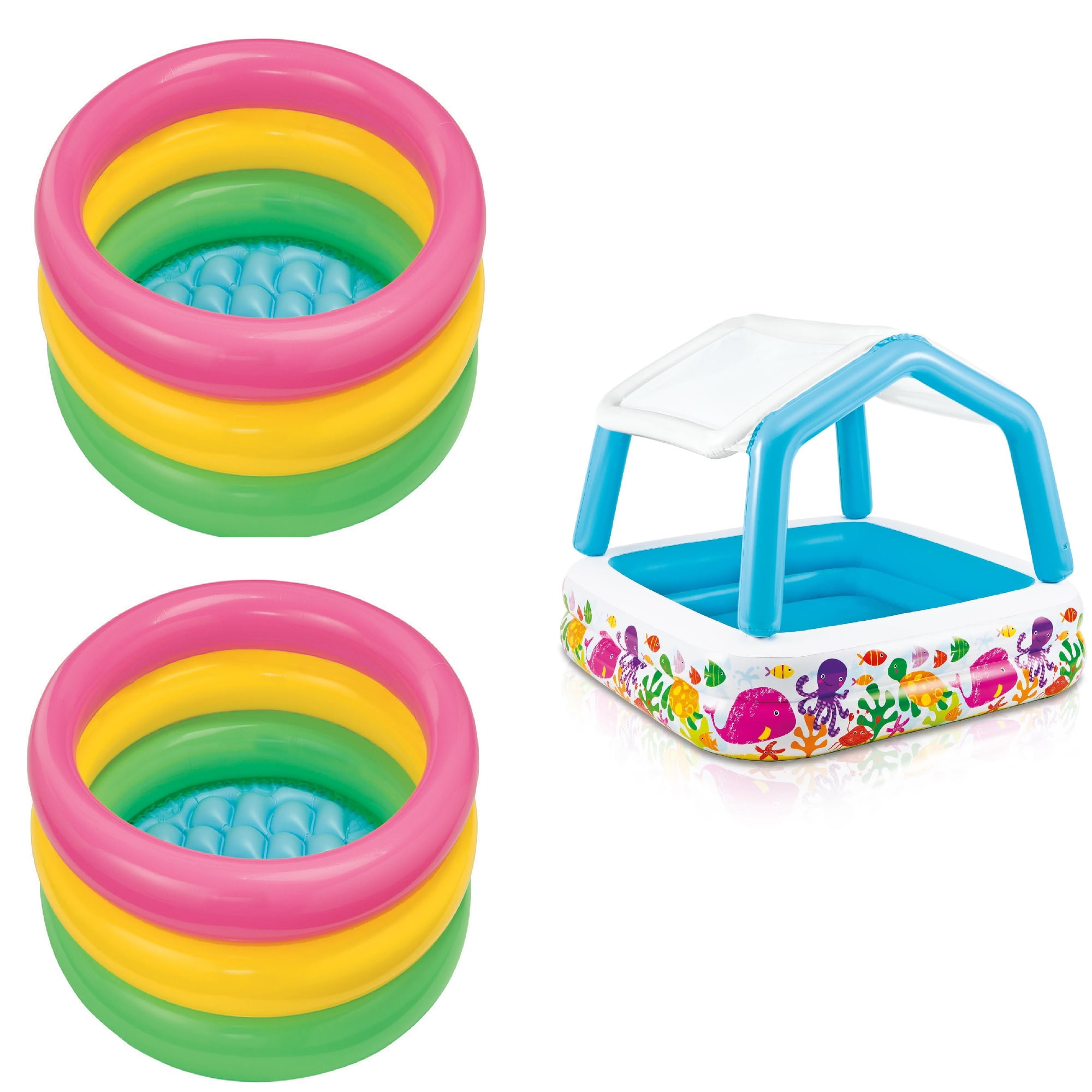 Intex Sunset Inflatable Baby Pool (2 Pack) & Inflatable Ocean Scene Kids Pool