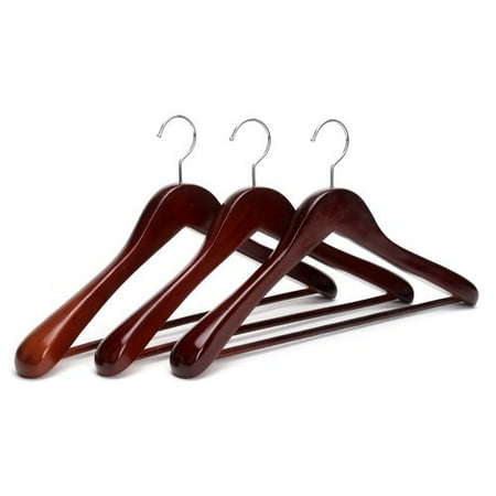 Rebrilliant Extra Wide Rounded Shoulder Finish Wooden Coat Hangers Rebrilliant Extra Wide Rounded Shoulder Finish Wooden Coat Hangers With No Slip Bar Set Of 3