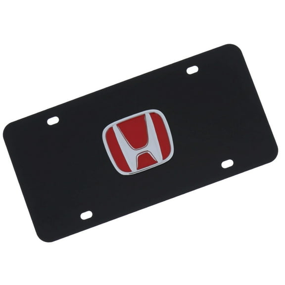Honda Red 3D Logo on Black Stainless Steel License Plate