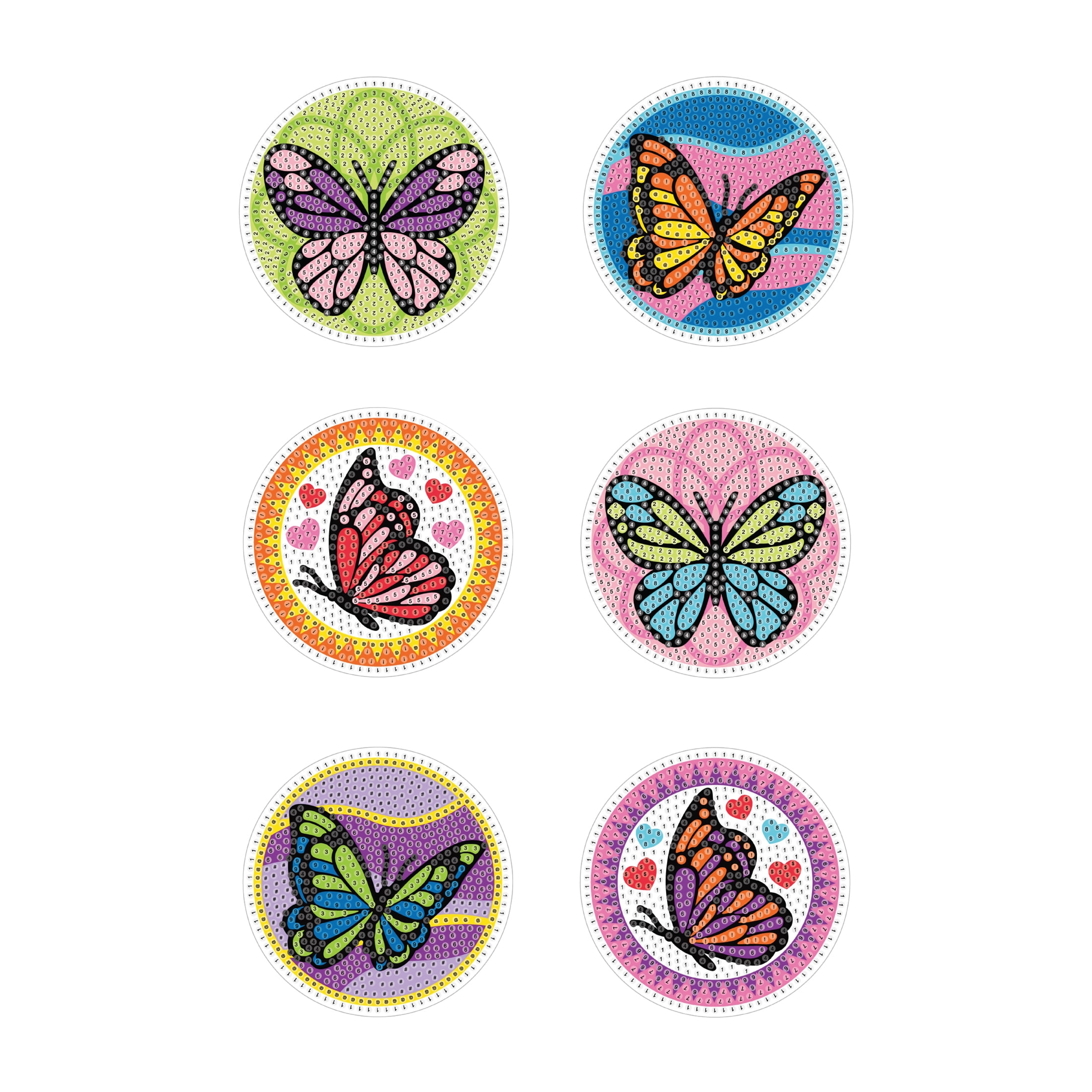 UNIQUE CREATIV CRAFT Diamond Art Coaster Kit – Butterfly, 6 pcs, Age 8+, Beginner, 10.2 cm SOUS-VERRES DIAMANTE