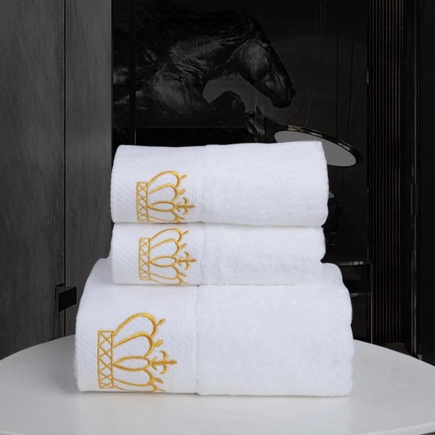 Toalla de algodón superabsorbente para adultos, Toalla blanca bordada con corona, Toalla de baño para Hotel, toalla de playa, accesorios de baño, toalla facial