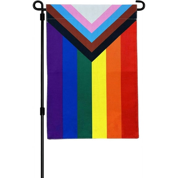 FLAGWIN Pride Garden Flag, 12x18 LGBTQ Community Support Gay Pride Flag with Vivid Rainbow Color and Durable Nylon, Progress and Inclusive Flag for Yard Lawn Wall or Room(without stand))