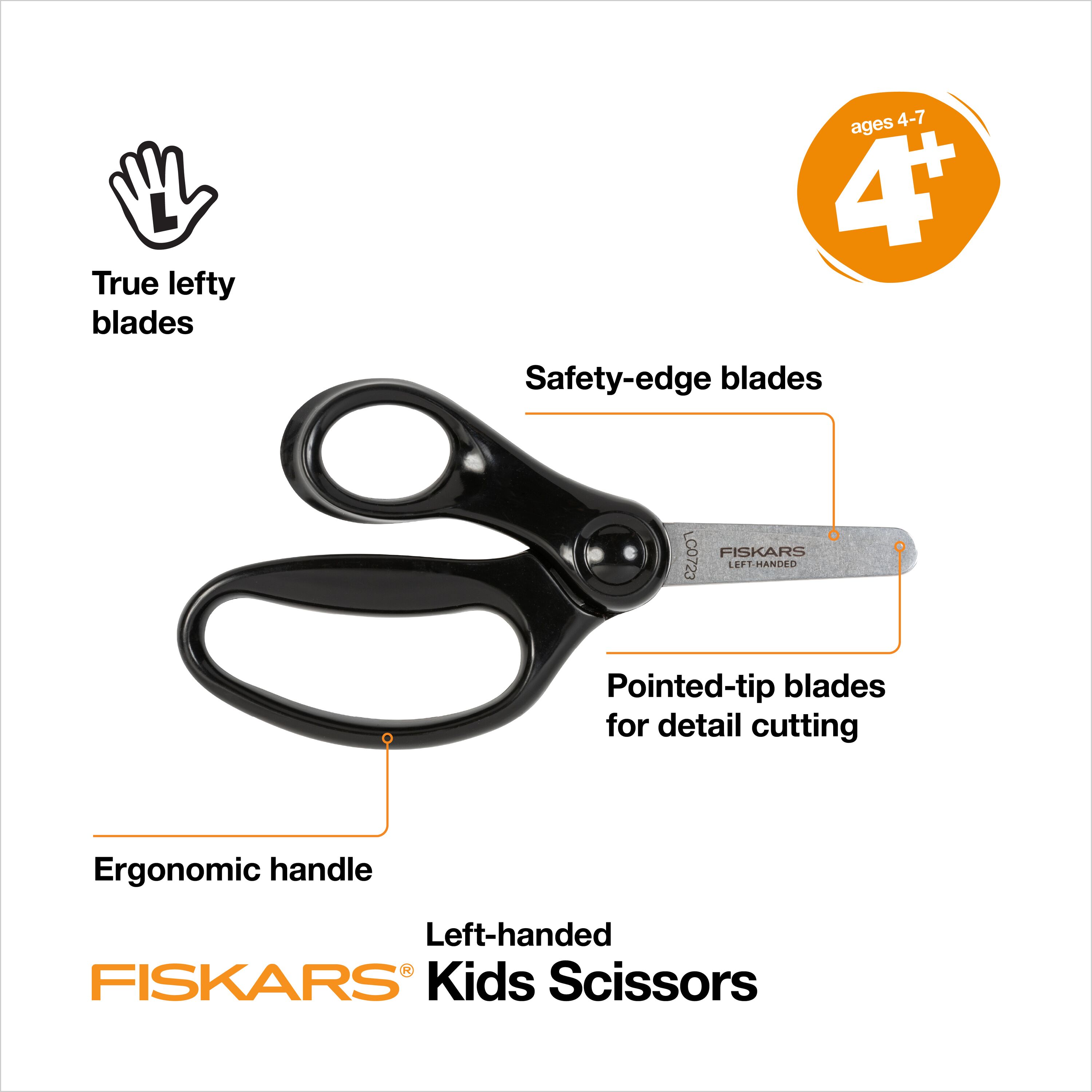 Tijeras Fiskars para Niños Zurdos de 5 Pulgadas con Funda, Edades 4 en Adelante, Negro 2