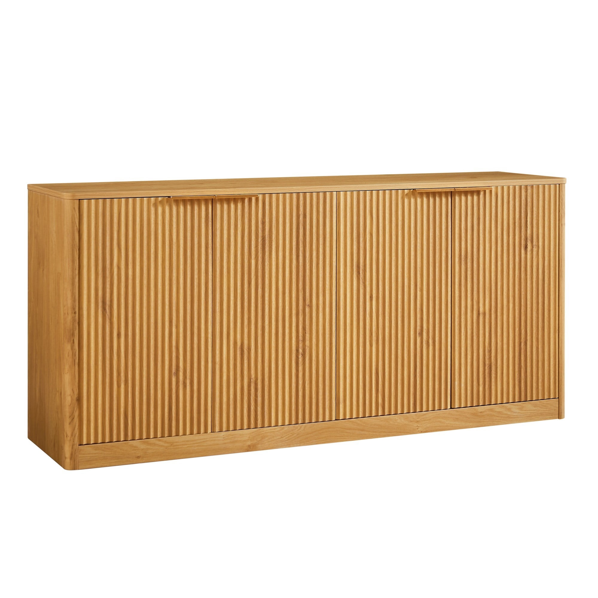 59" Modern Wavy Sideboard Cabinet, Curved 4-Door Storage Cabinet, TV Stand Buffet Cabinet for Living Room Bedroom Kitchen, Natural