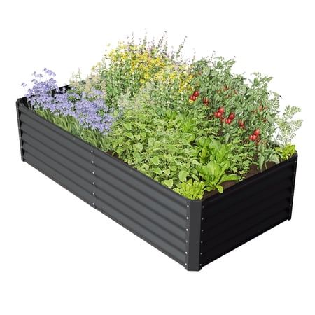 8ft x 4ft x 1.5ft Galvanized Steel Raised Garden Bed, Dark Gray
