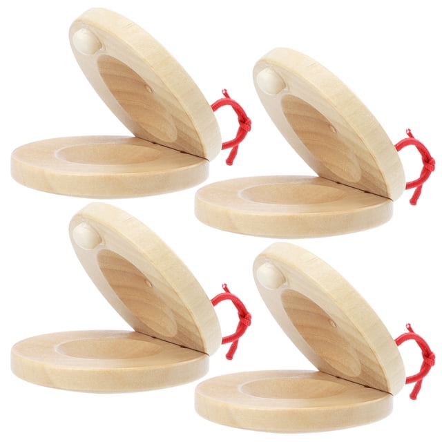 WEUVEB 4Pcs kids catanets Wood Color finger castanet Traditional Percussion Design Home Learning
