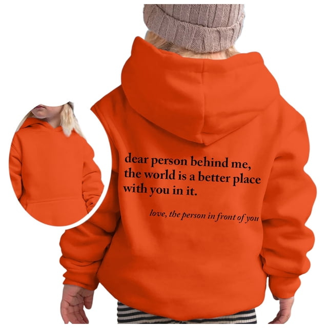 PMVFHDE Chandails en Molleton à Col Rond pour Filles, Chandail à Capuchon à Manches Longues, Sweat à Capuche Graphique, Pulls Mignons pour Enfants, Orange, 100