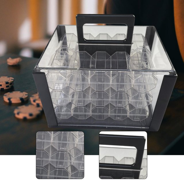 BELOVING Chip Case Clear Holds 600Pcs Acrylic Accessories Dustproof Storage Container with 6pcs 40mm boxes