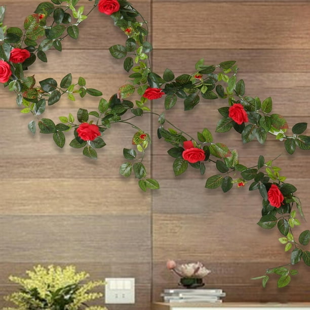 Enredaderas de rosas artificiales, enredaderas de flores, accesorio de fotografía, hojas de imitación colgantes florales para mesa de jardín, centro Rojo perfecl Guirnalda de flores