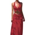 thumbnail image 4 of Women'S Maxi Skirt Set 2 Piece Outfits Sleeveless Strap Top Maxi Skirt Vacation Skirt Set Red S, 4 of 9