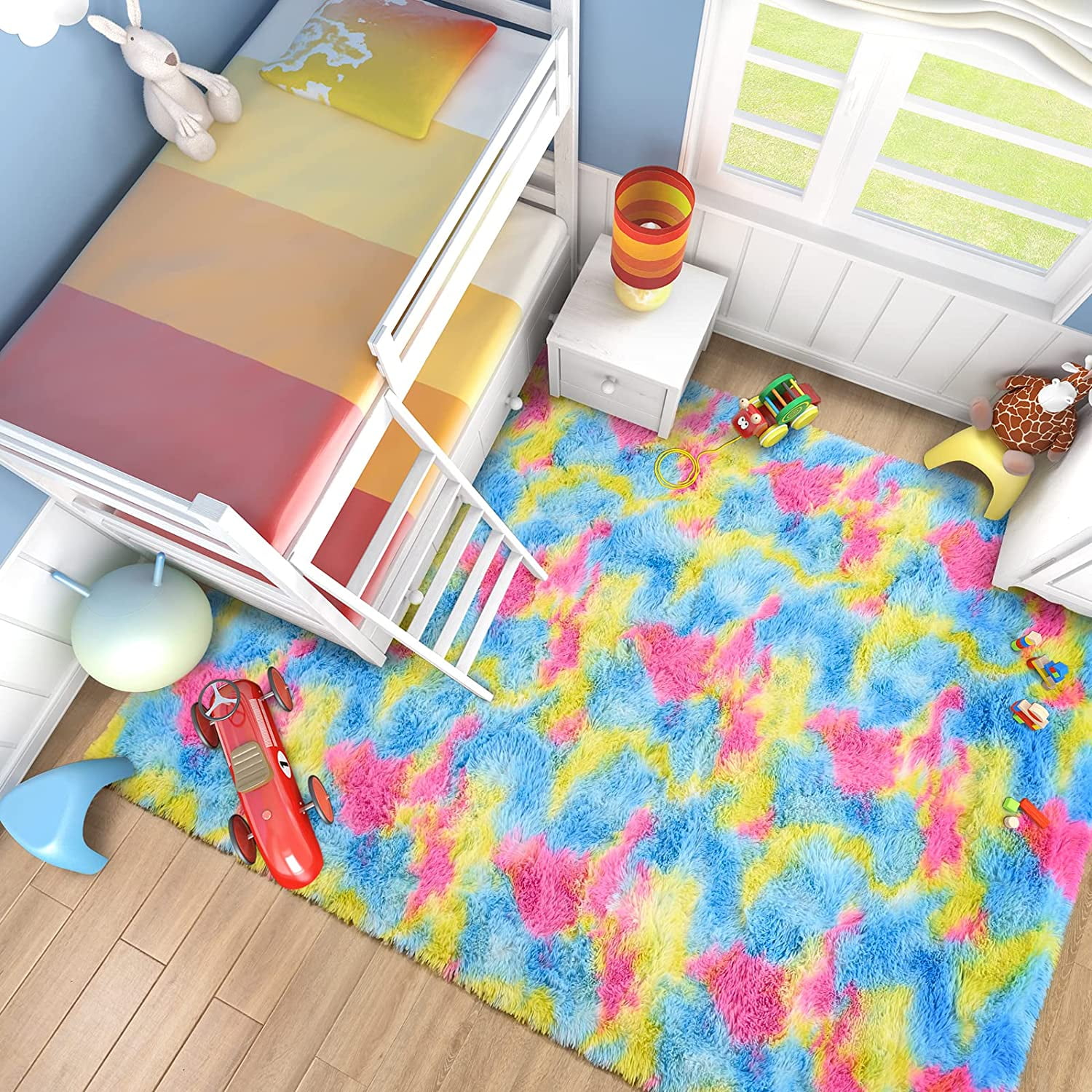Bath Mat, Rainbow Rugs, Bath Mat for Kids, Fluffy Rug for Kids Room,  Bathroom and Playroom, Set of 1, 20x32inch (50x80cm)