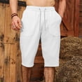 thumbnail image 4 of Mens Casual Soft Cotton Linen Long Shorts Knee Below Sport Running Lounge Work Shorts Capri Pant Size 2XL White, 4 of 7
