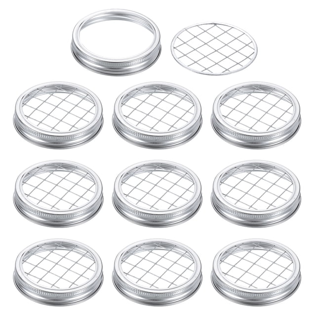 Uxcell 10 Pack Mason Jar Lid for Flower Insert Wide Mouth Canning Jar with Square Grids
