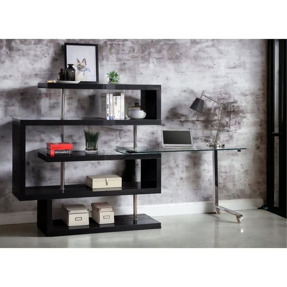 Glass Top Writing Desk | 360° Rotation, 4 Shelves for Keeping Things | Metal and Synthetic Wood Build | Easy to Move Around