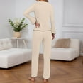 thumbnail image 4 of Lounge Sets for Women, Women's Sleepwear Set Long Sleeve Pajamas Winter Loungewear Cozy Home Outfit Casual Two Piece Outfit For Fall And Winter, Suits(Beige,M), 4 of 6