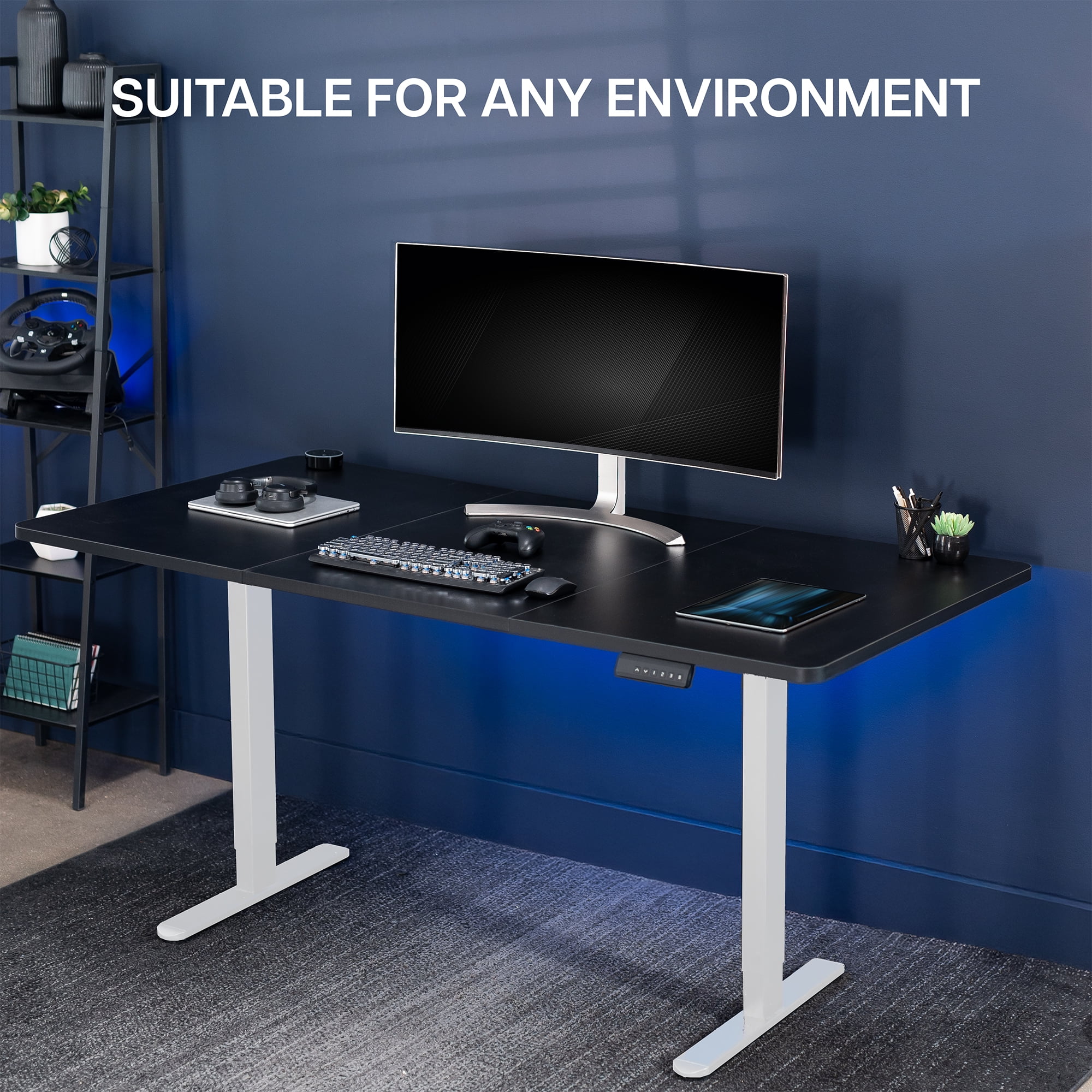 VIVO Electric Dual Motor 71” x 36” Standing Desk, Black Top, White Frame
