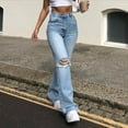 thumbnail image 4 of VSSSJ Womens Ripped Flared Denim Pants High Waisted Comfy Fashion Washed Hole Skinny Jeans Button Zipper Bell Bottom Trendy Full Length Y2K Denim Pants Light Blue XL, 4 of 8