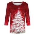 thumbnail image 5 of Rvkxad Women's Christmas Tops 3/4 Sleeve Round Neck Tunic Tops Dressy Casual Christmas Tree Print Pullover Holiday Cute Party Blouses Tshirts Red L, 5 of 5