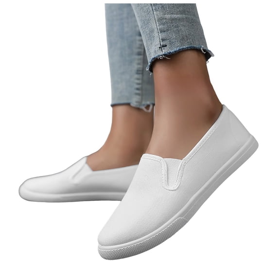 Women's Canvas Slip on Shoes Lightweight Unisex Men's Classic Low Top Loafers Sneakers Causal Comfortable Walking Skate Shoes 1-White Size 9.5
