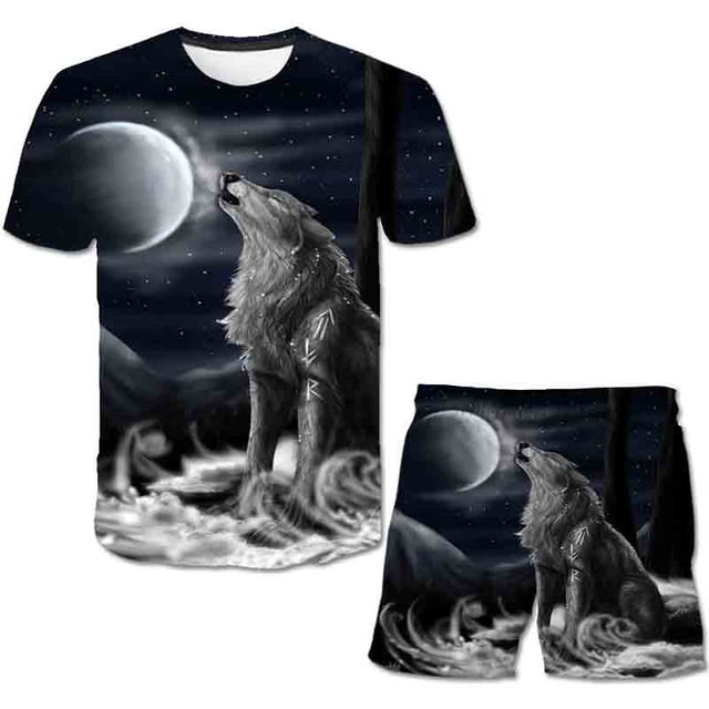 Conjuntos de ropa informal de lobo para niños y niñas, camisetas de dibujos animados, pantalones cortos, conjuntos de ropa para niños, 2 uds., trajes de 1 a 14 años, 6M, 2023 Gao Jinjia LED