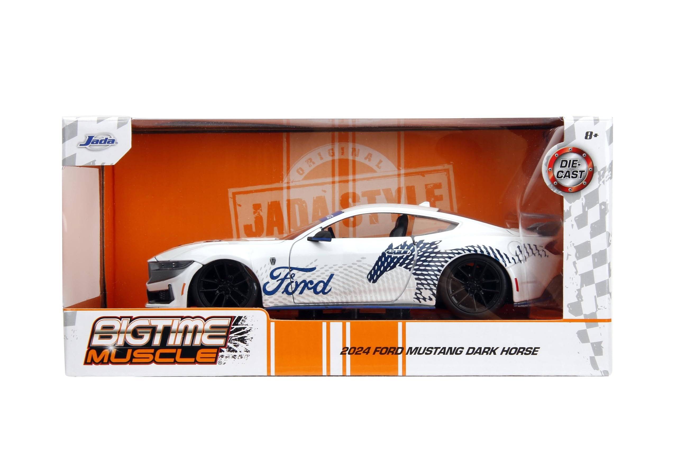 2024 Ford Mustang Dark House White with "Mustang Horse Graphics" "Bigtime Muscle" Series 1/24 Diecast Model Car by Jada(Selections May Vary)