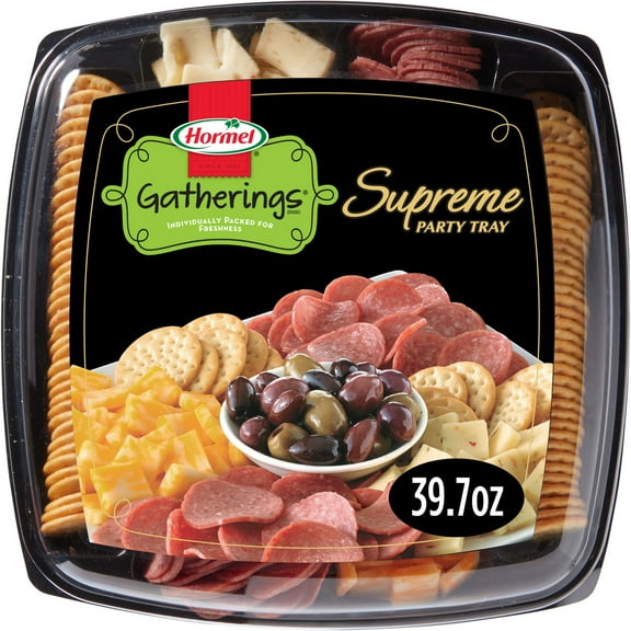HORMEL GATHERINGS, Salami and Olives with Cheese and Crackers, Deli Supreme Party Plastic Tray, 40 oz