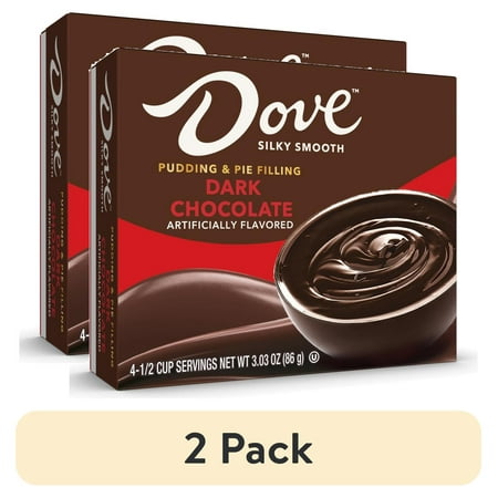 (2 pack) Dove Dark Chocolate Instant Pudding Mix and Pie Filling, Fat-Free, 4 Servings, 3.03 oz Cardboard Box