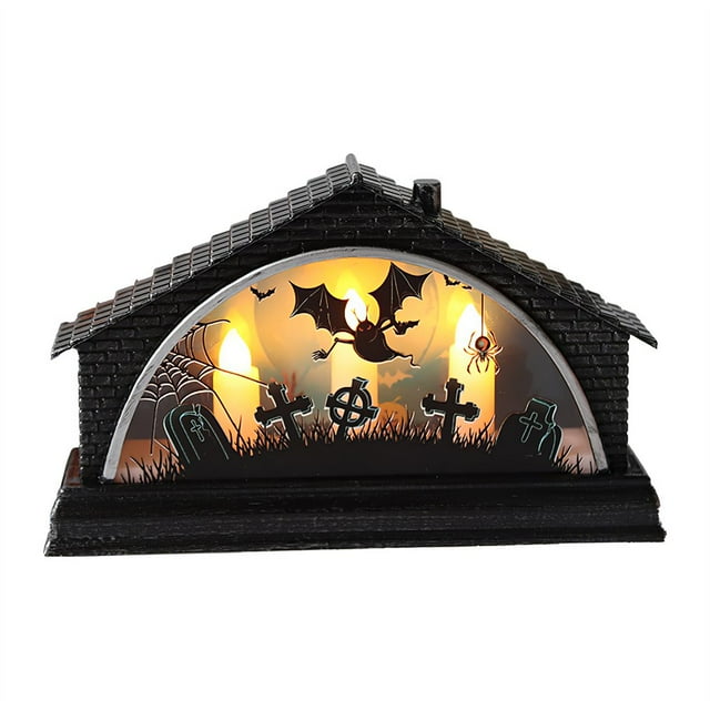 LED Halloween Luminous House Exquisite Halloween Lit Building Decorative Halloween Retro Light Building for Party Halloween Home