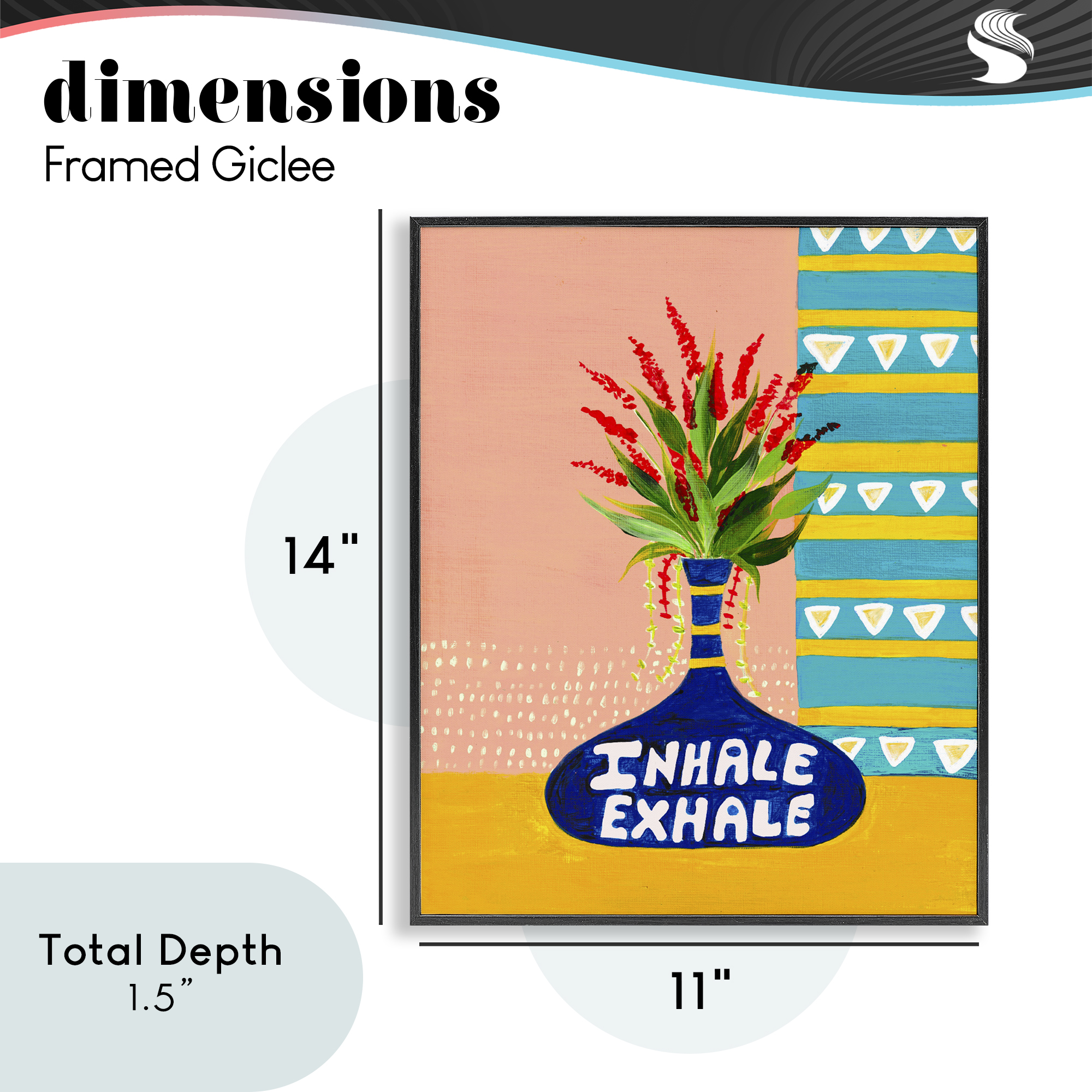 Inhale Exhale Flower Vase Black Framed Giclee Art, design by Nabeela Rumi