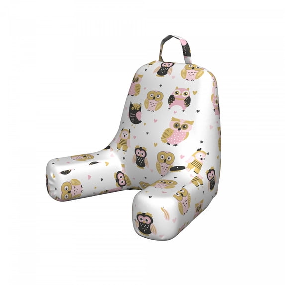 Cartoon Reading Pillow Cover, Funny Owls Nocturnal Forest Animals in Hearts Spots Doodle Themed Illustration, Unstuffed Printed Bed Rest Case from Soft Fabric, Small, Rose and Khaki, by Ambesonne