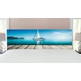 thumbnail image 1 of Nautical Headboard, Yacht from Wooden Deck Horizon Serenity Seascape Leisure Aquatic Coastal Theme, Upholstered Decorative Metal Bed Headboard with Memory Foam, King Size, Blue Brown, by Ambesonne, 1 of 4