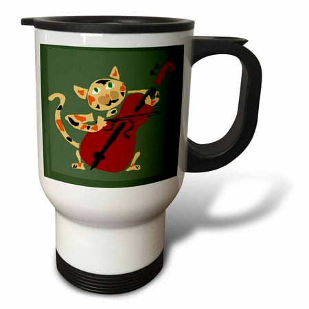 3drose, Funny Calico Cat Playing Red Cello, 14oz Stainless Steel Travel Mug