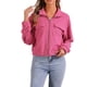 thumbnail image 1 of Chaqueta corta de felpa Inspire Chic para mujer con cuello alto, manga larga y estilo casual en color rosa intenso, talla XL, 1 of 6
