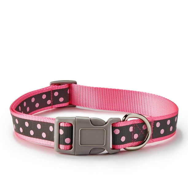 Vibrant Life Patterned Reflective Dog Collar, Pink/Gray Dots, Large