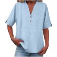 thumbnail image 4 of Ruimatai Women's V-Neck Linen Shirt Soft Breathable Button Up Blouse Loose Fit Casual Tunic Top for Summer, 4 of 8