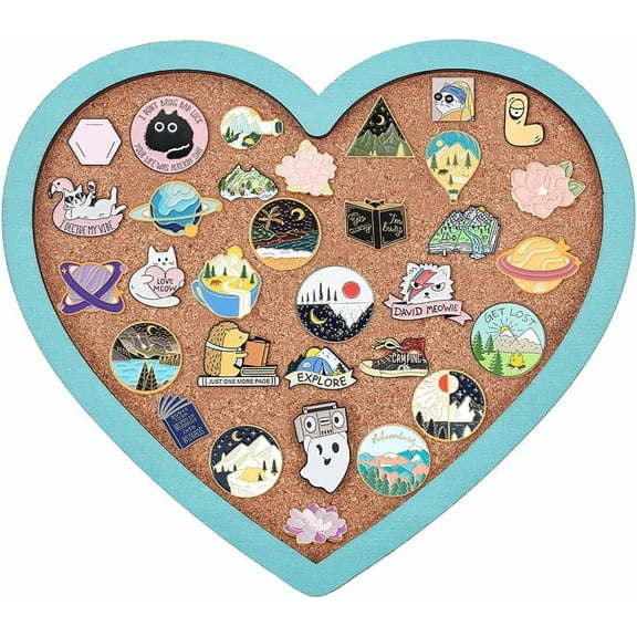 Heart Pin Cork Board Bulletin Display Board Wall Mounted Cork Board with Light Sky Blue Frame