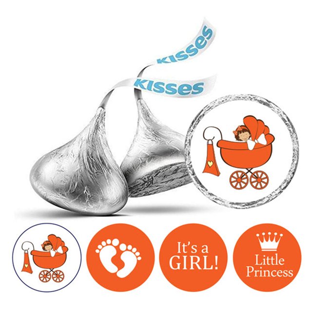 Darling Souvenir 190 Pcs DIY Candy Chocolate Labels Its A Girl Theme Stickers-Orange