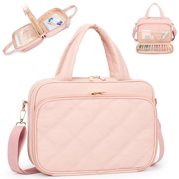 2 Layers Large Bible Carrying Case with Shoulder Strap for women, Soft Quilted Bible Bag