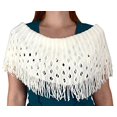 thumbnail image 1 of Peach Couture Warm Bohemian Crochet Hand Knitted Fringe Infinity Loop Scarf Wrap (Cream Knit), 1 of 1