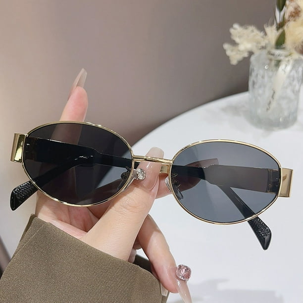 Gafas de sol ovaladas para mujer, lentes de sol con montura de Metal, de marca de lujo, clásicas y redondas, 2024